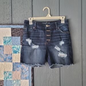 Maurices Women's Distressed Denim Shorts - Dark Blue
